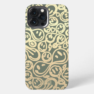 Funda Para iPhone 13 Pro Max Sonrisa Moderna Patrón de Cara Sonriente Musgo Ver