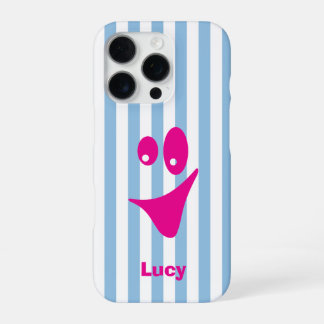Funda Para iPhone 16 Pro Sonrisa peculiar de rayas azul cielo y rosa calien