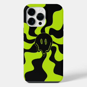 Funda Para iPhone 14 Pro Max Sonrisa retro derretida en verde lima y negro