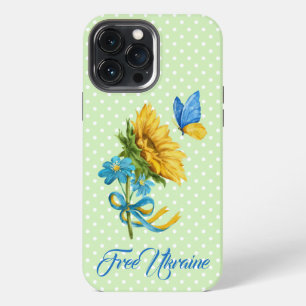 Funda Para iPhone 13 Pro Max Soporte a Ucrania con Girasol y Mariposa  