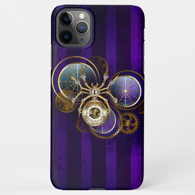 Funda Para iPhone Spider Steampunk sobre fondo morado (Reverso)