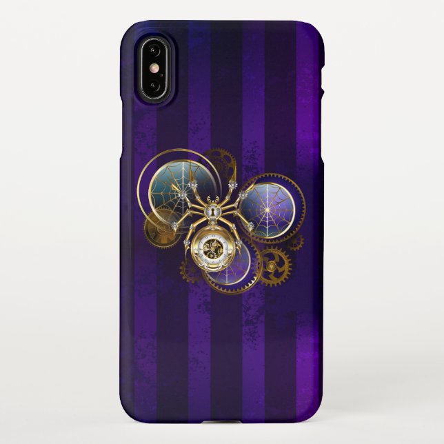 Funda Para iPhone Spider Steampunk sobre fondo morado (Reverso)
