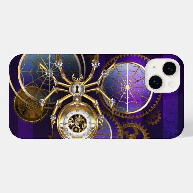 Funda Para iPhone Spider Steampunk sobre fondo morado (Reverso Horizontal)