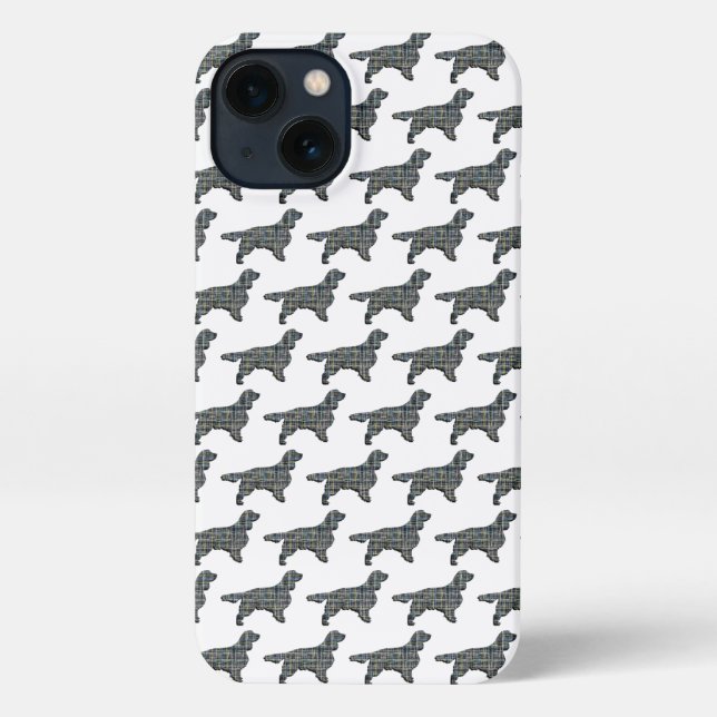 Funda Para iPhone Springer Spaniel Cute Dog Silhouette Grid White (Reverso )
