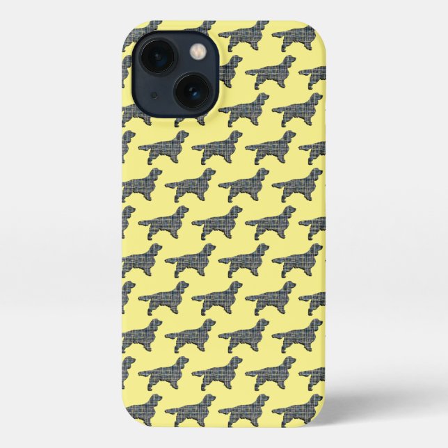 Funda Para iPhone Springer Spaniel Cute Dog Silhouette Grid Yellow (Reverso )