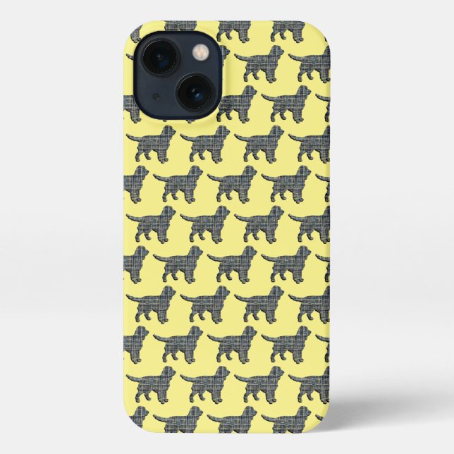 Funda Para iPhone Sprocker Spaniel Cute Dog Silhouette Grid Yellow (Reverso )