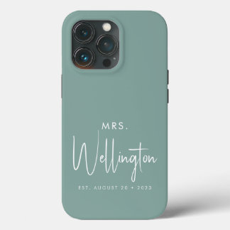 Funda Para iPhone 13 Pro Sra. Script Green Personalizado Novia Nombre de nu