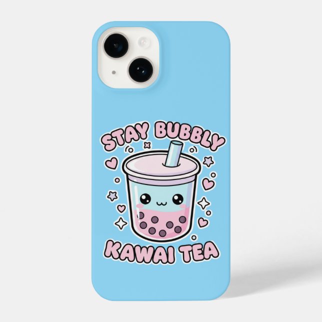 Funda Para iPhone Stay Bubbly Kawaii Tea - Cute Pastel Blue Boba (Reverso )