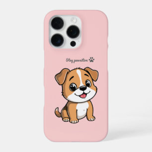 Funda Para iPhone 16 Pro Stay Pawsitive Cute Puppy Phone Case – Pastel Pink
