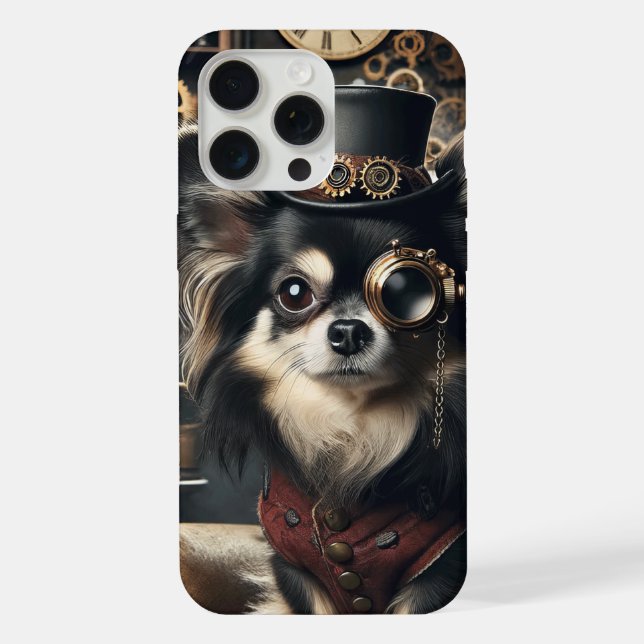 Funda Para iPhone Steampunk Chihuahua Funny Chi de larga data (Reverso )
