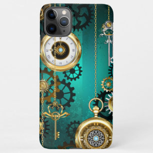 Funda Para iPhone 11Pro Max Steampunk Jewelry Watch sobre un fondo verde