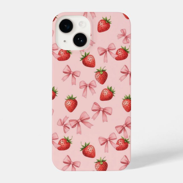Funda Para iPhone Strawberry and Pink Bows Pattern Phone Case (Reverso )