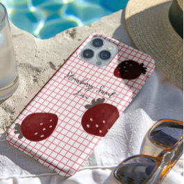 Funda Para iPhone 16 Pro Strawberry Sweet Love – Minimal Berry Trio on Red 