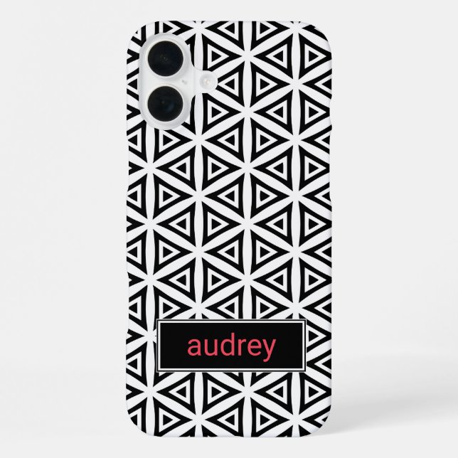Funda Para iPhone Su nombre Crisp Patrón triangular blanco y negro (Reverso )
