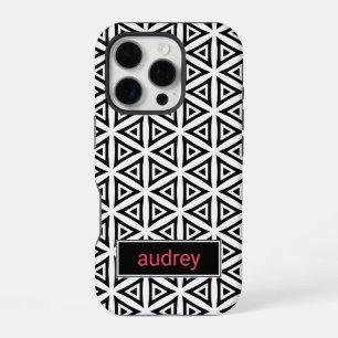 Funda Para iPhone 16 Pro Su nombre Crisp Patrón triangular blanco y negro