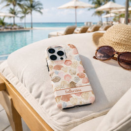 Funda Para iPhone 16 Pro Suave Patrón de Playa de Conchas Marinas Costeras