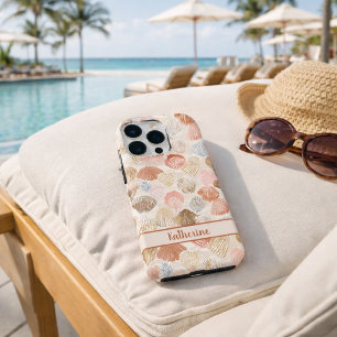 Funda Para iPhone 16 Pro Suave Patrón de Playa de Conchas Marinas Costeras