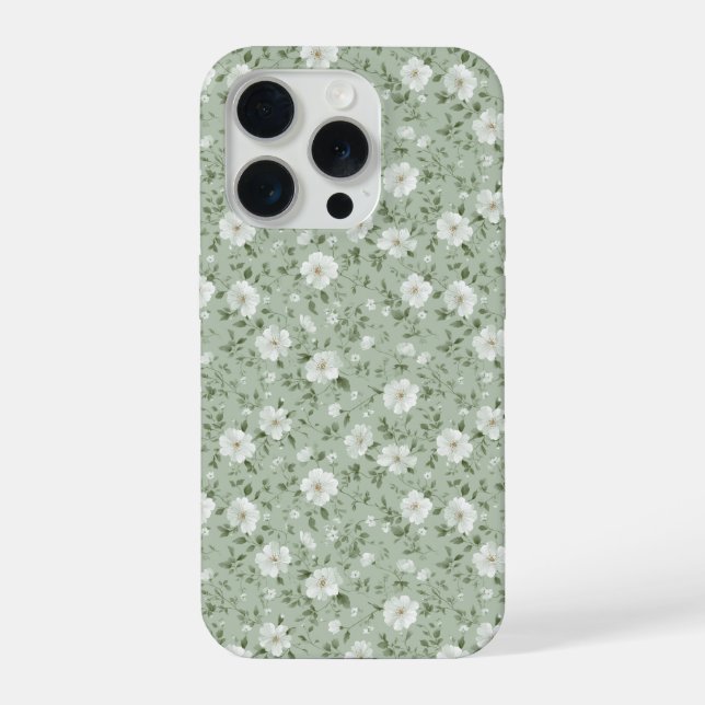 Funda Para iPhone Suave patrón floral de crema de flor verde (Reverso )