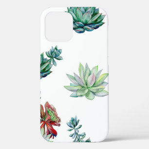 Funda Para iPhone 12 Suculentas acuarela patrón sin fisuras, echeveria