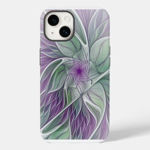 Funda Para iPhone 14 Sueño de Flor, Arte Fractal Abstracto Morado Verde