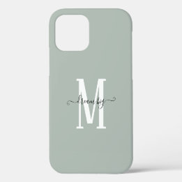 Funda Para iPhone 12 Sueño Motivador Gran Monograma Sage Inicial