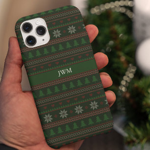 Funda Para iPhone 14 Suéter feo de Navidad vintage con monograma verde
