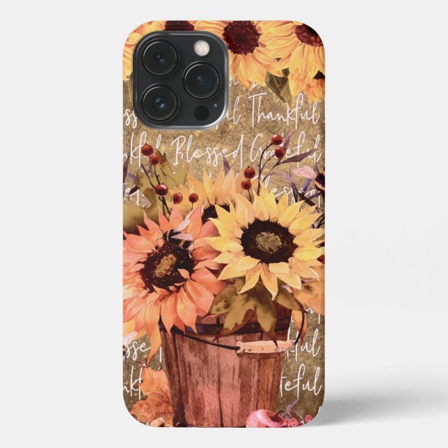 Funda Para iPhone Sunflower Blessings Gratitude Acción de Gracias (Reverso )
