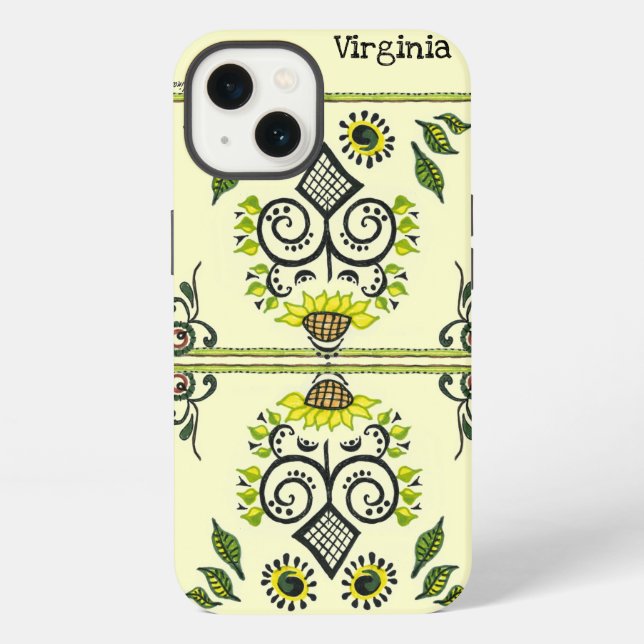 Funda Para iPhone Sunflower Folk Pattern and your name (Reverso )