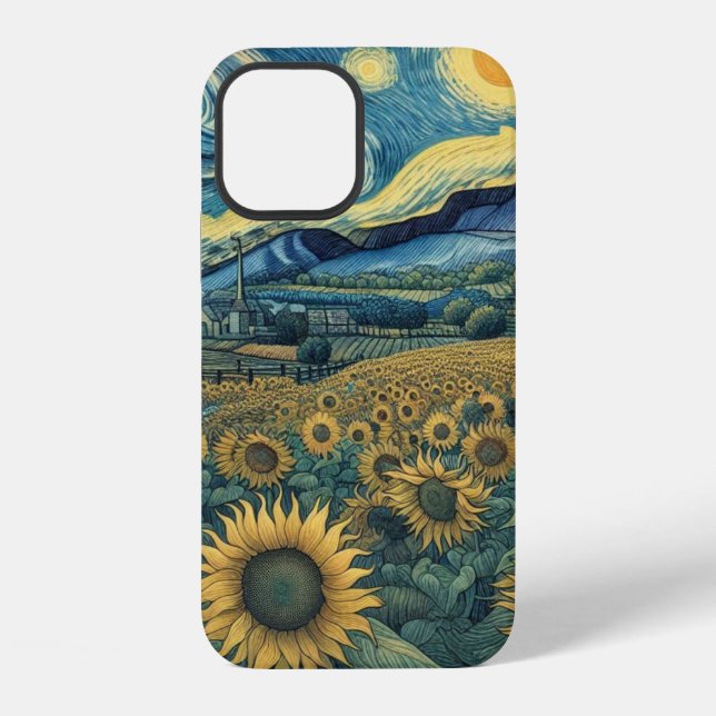 Funda Para iPhone Sunflower Meadow in the Starry Night (Reverso )