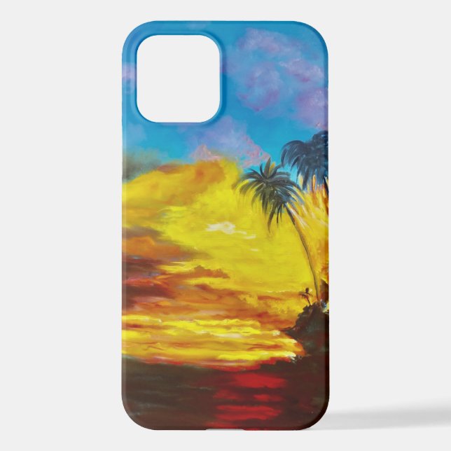Funda Para iPhone Sunset de playa tropical (Reverso )