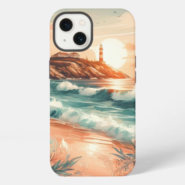 Funda Para iPhone Sunset Lighthouse Ocean Beach Boho Floral (Reverso )