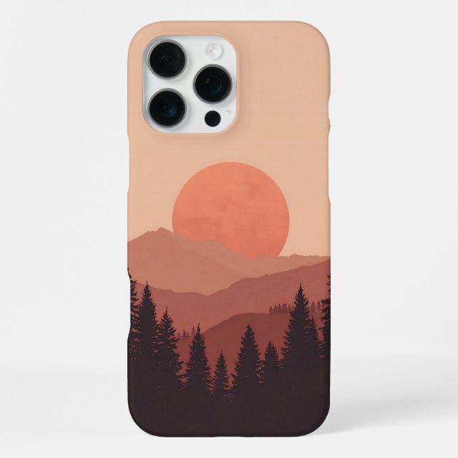 Funda Para iPhone Sunset Mountain Forest Nature Illustration (Reverso )