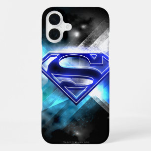 Funda Para iPhone 16 Plus Superman Estilizado Logo de Cristal Blanco Azul
