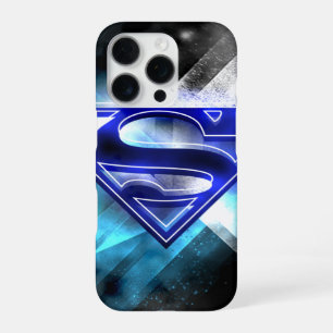 Funda Para iPhone 16 Pro Superman Estilizado Logo de Cristal Blanco Azul