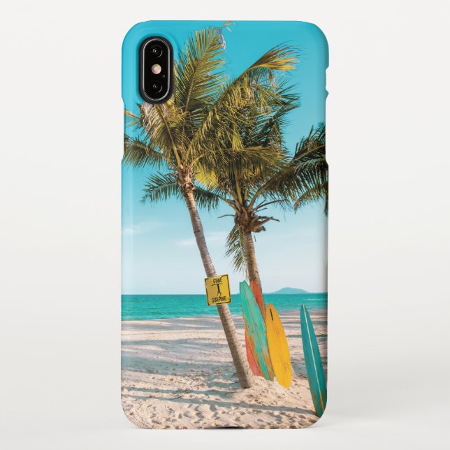 Funda Para iPhone Surf board en la playa tirando almohada (Reverso)