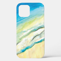 Surf Watercolor Olas azules y playa de arena