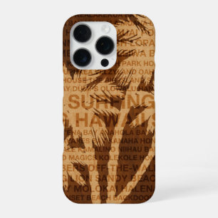 Funda Para iPhone 16 Pro Surfing Hawaii Palm Trees Faux Wood Tropical