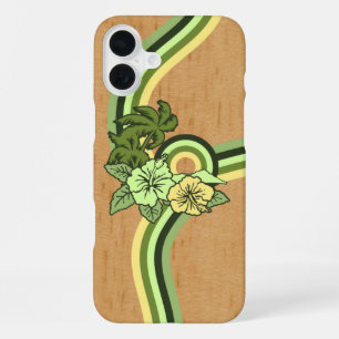Funda Para iPhone 16 Plus Surfing Safari Faux Wood Hawaiian Surfboard Verde