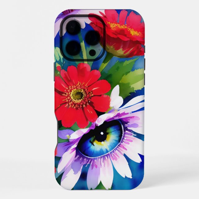 Funda Para iPhone Surreal Blue Eye Pink Flower & Red Zenias (Reverso )