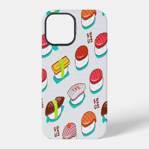 Funda Para iPhone 12 Sushi de nigiri de época, patrón de doodle