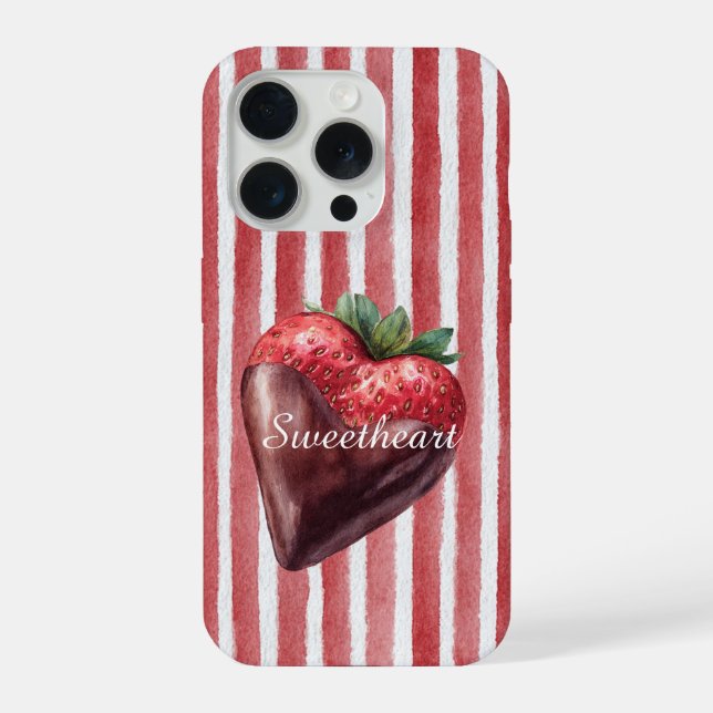 Funda Para iPhone Sweetheart Chocolate Strawberry Red White Stripes  (Reverso )