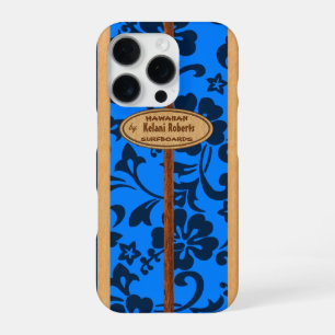 Funda Para iPhone 16 Pro Tabla de surf monograma de madera falsa hawaiana M