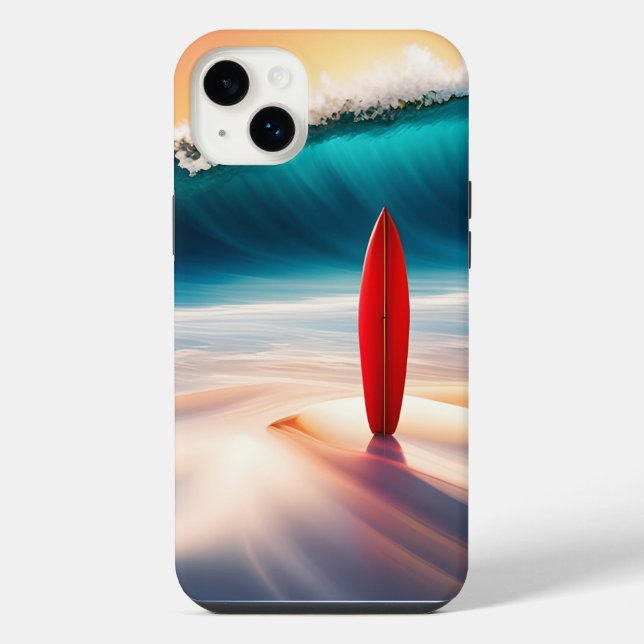 Funda Para iPhone Tabla de surf vertical en la arena (Reverso)