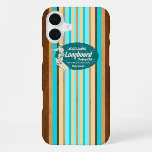 Funda Para iPhone 16 Plus Tablas de surf Pipeline Hawaiian Stripes Aqua