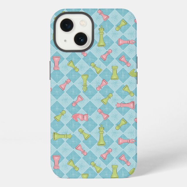 Funda Para iPhone Tablero de Ajedrez Retro Pastel (Reverso )