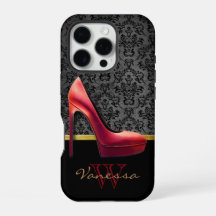 Tacón Alto Rojo y Estampado Damask con Monograma