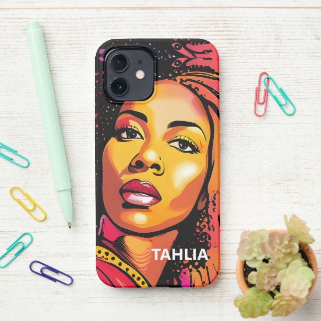 Funda Para iPhone Tahlia Hermoso Estilo Pop de Mujer Negra (En el escritorio)