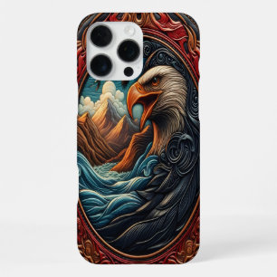 Funda Para iPhone 16 Pro Max Talla Intrincada en Cuero de un Águila y la Natura