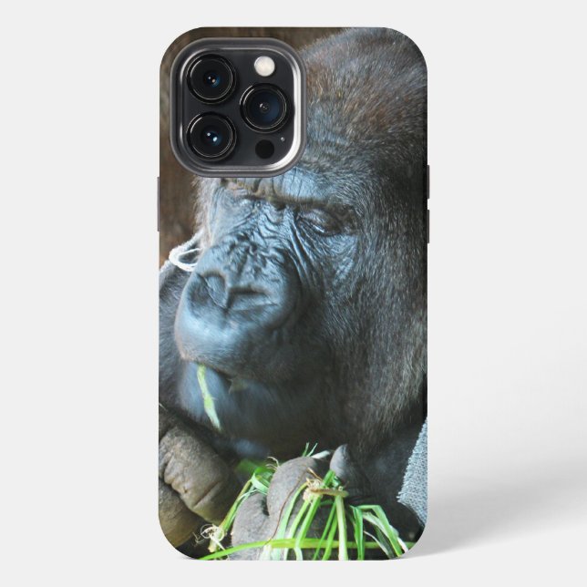 Funda Para iPhone Tapa de simio ~ Gorila japonés comiendo (Reverso )