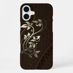 Funda Para iPhone 16 Plus Tapicería de cuero falso marrón